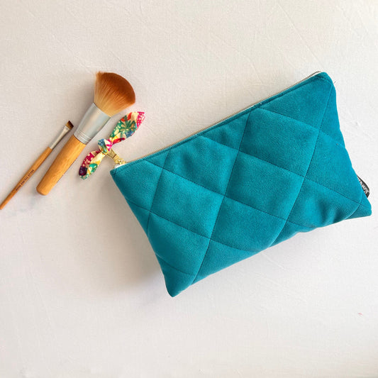 Blue Beach Make Up Bag, Velvet, Handmade 