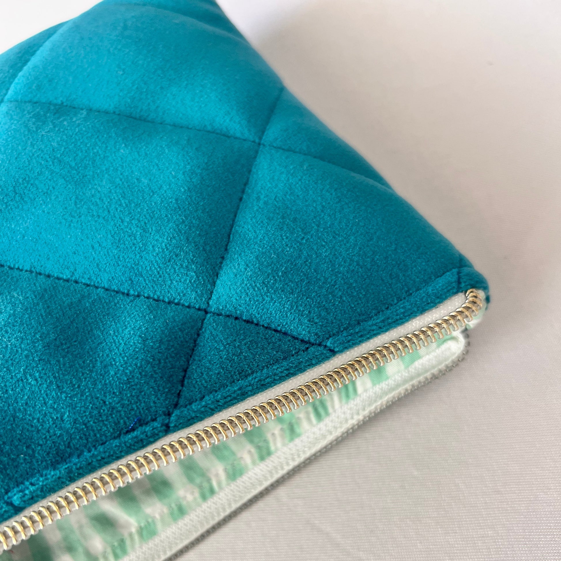 Blue Beach Make Up Bag, Velvet, Handmade 