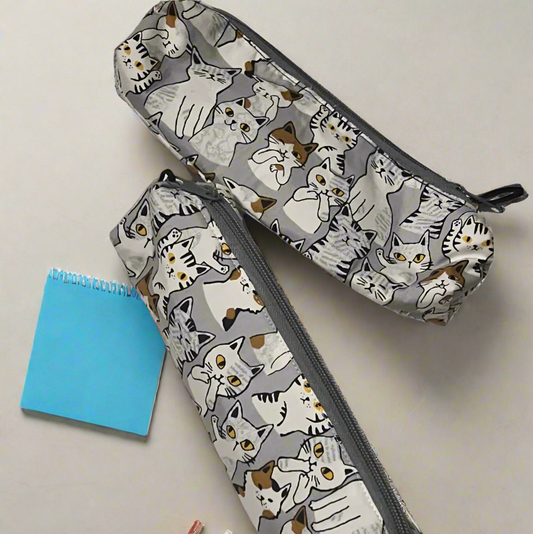 Gray Cat Pencil Case, Makeup brushes Cases, Handmade