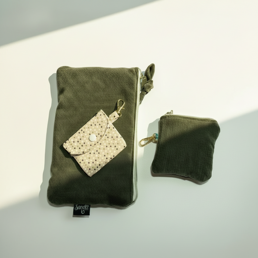3pcs Essentials Kit,  Handmade Velvet Set, Mom Kit, Green, Handmade
