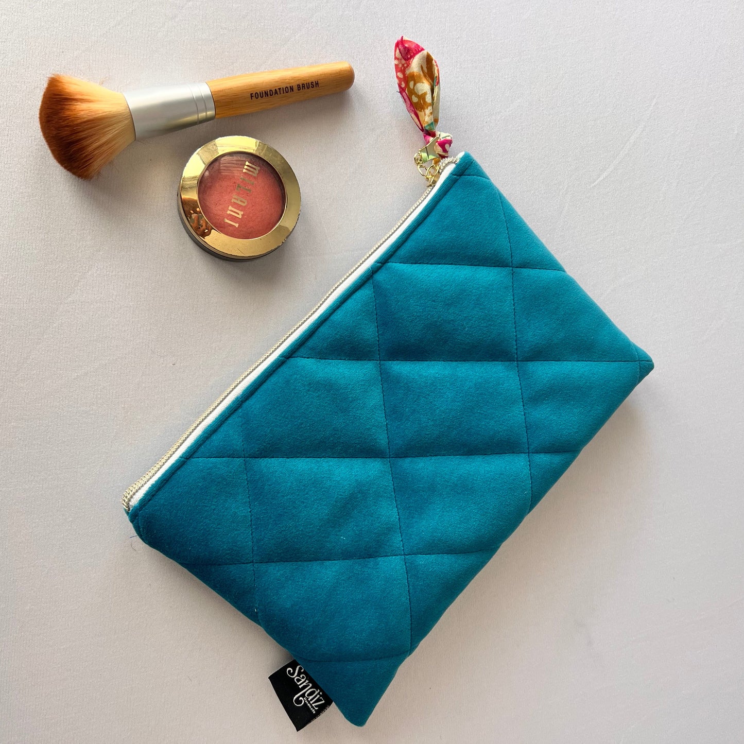 Blue Beach Make Up Bag, Velvet, Handmade 
