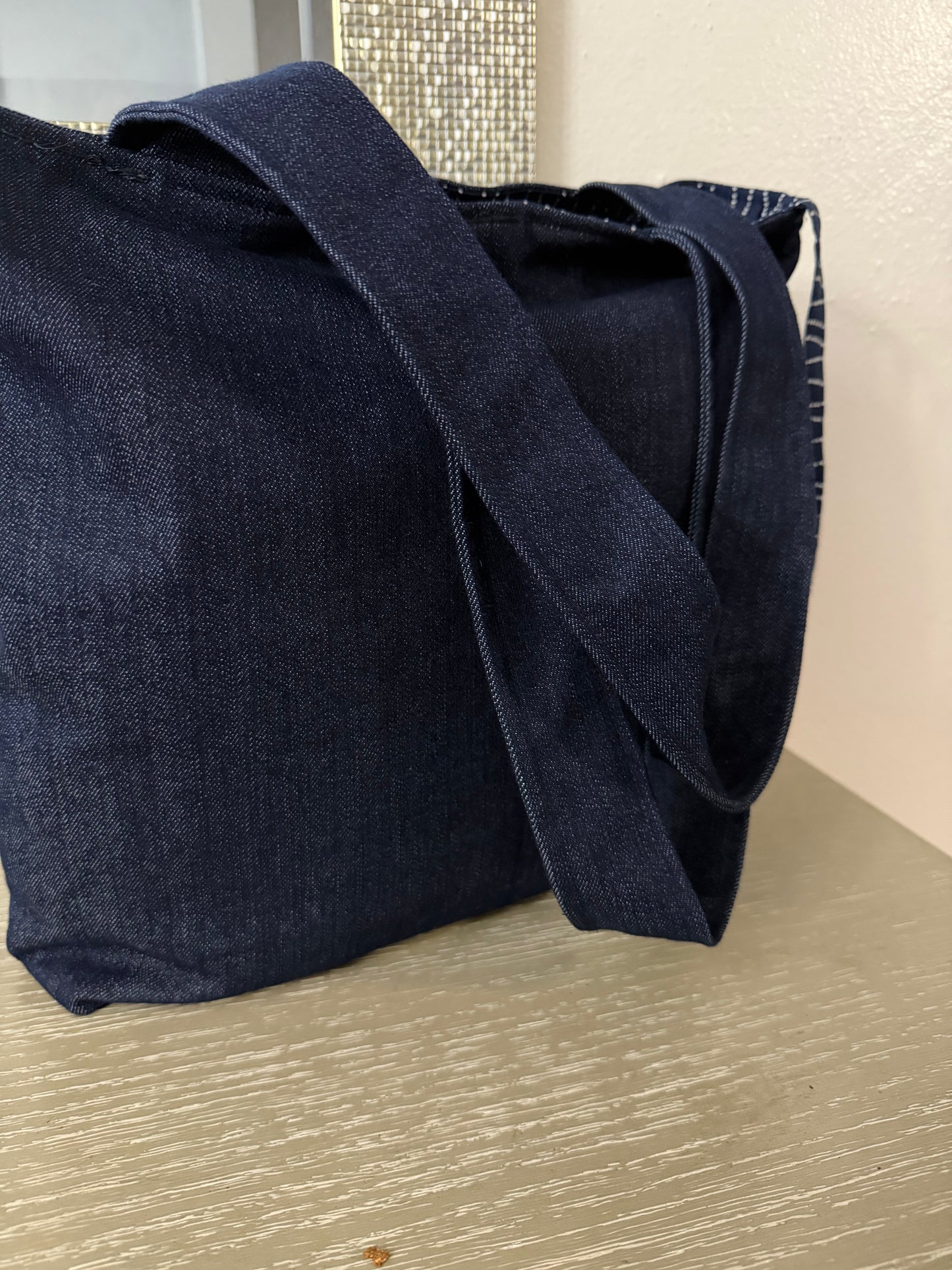 A close picture of Handmade Denim Tote Bag