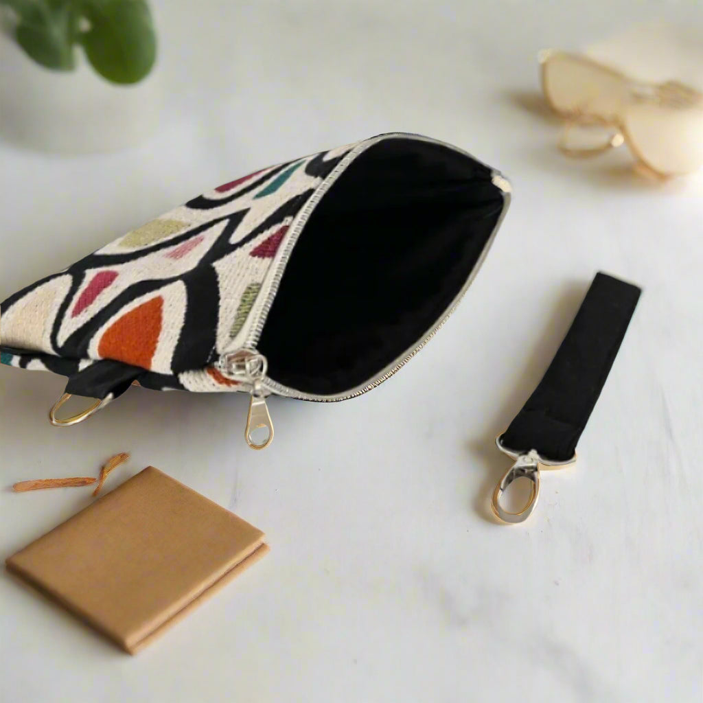 Black Curves Clutch Bag with Strap