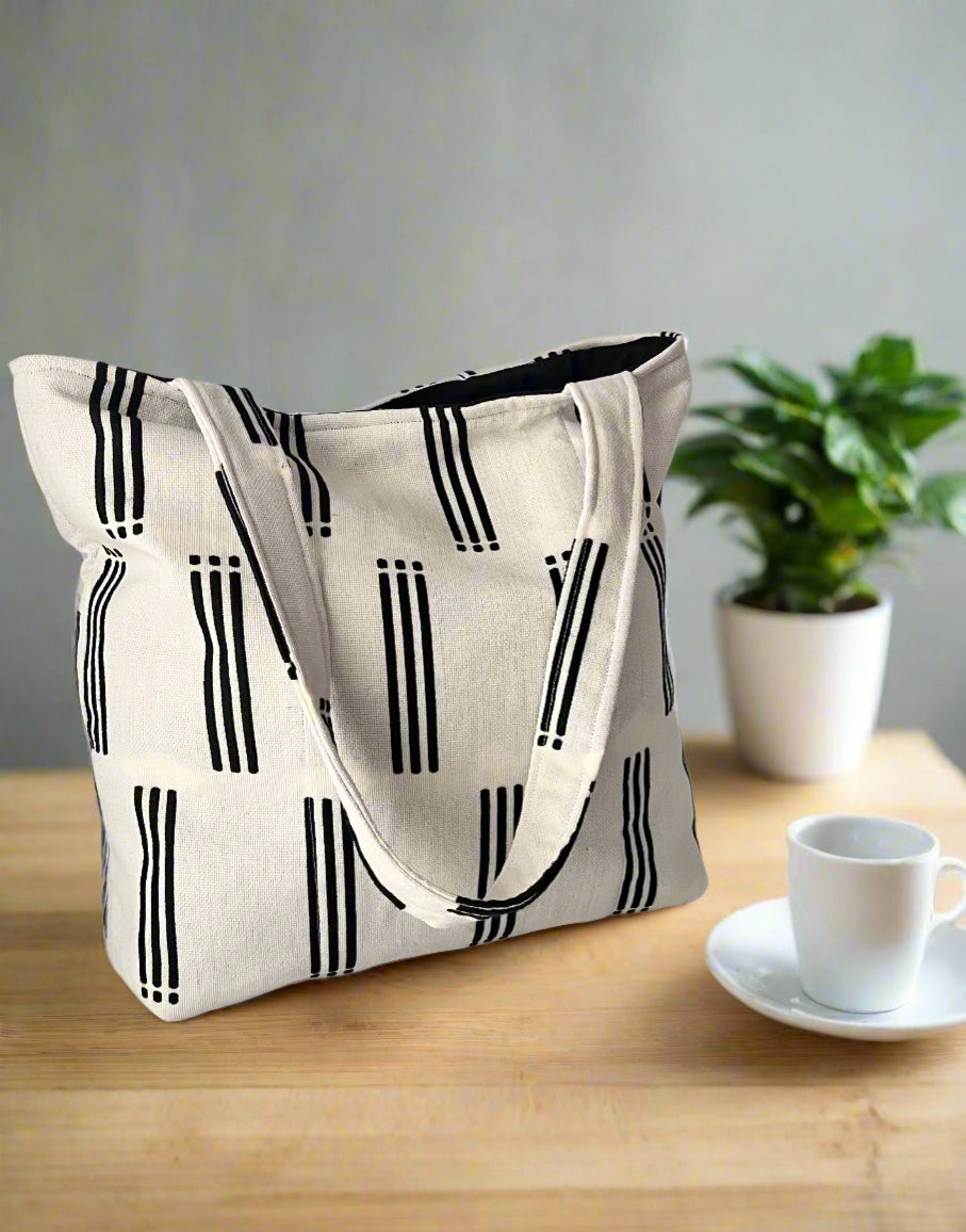Black and White Handmade Tote Bag, Sandiz Handmade Bags
