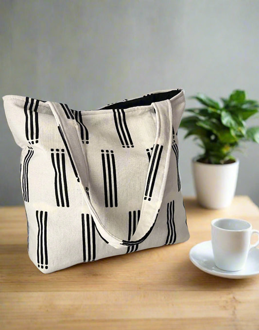 Black and White Handmade Tote Bag, Sandiz Handmade Bags