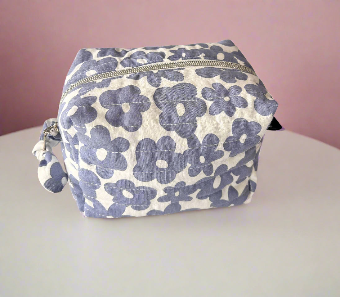 Blue Flowers Makeup Bag, Sandiz Handmade Bags