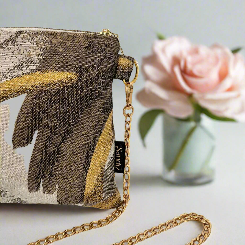 gold clutch bag  gold bag  crossbody bag  brown bag  black and gold bag