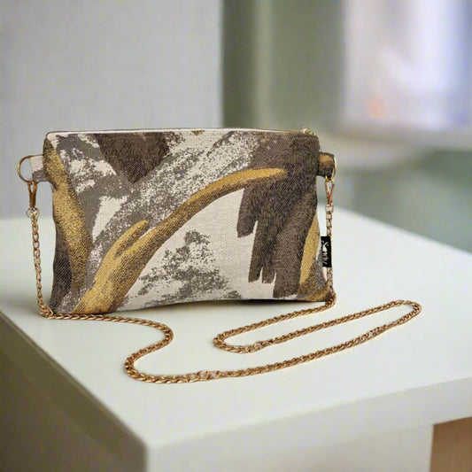 gold clutch bag  gold bag  crossbody bag  brown bag  black and gold bag