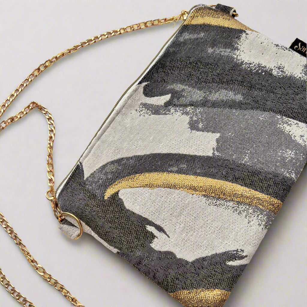 gold clutch bag  gold bag  crossbody bag  black handbag  handmade bag