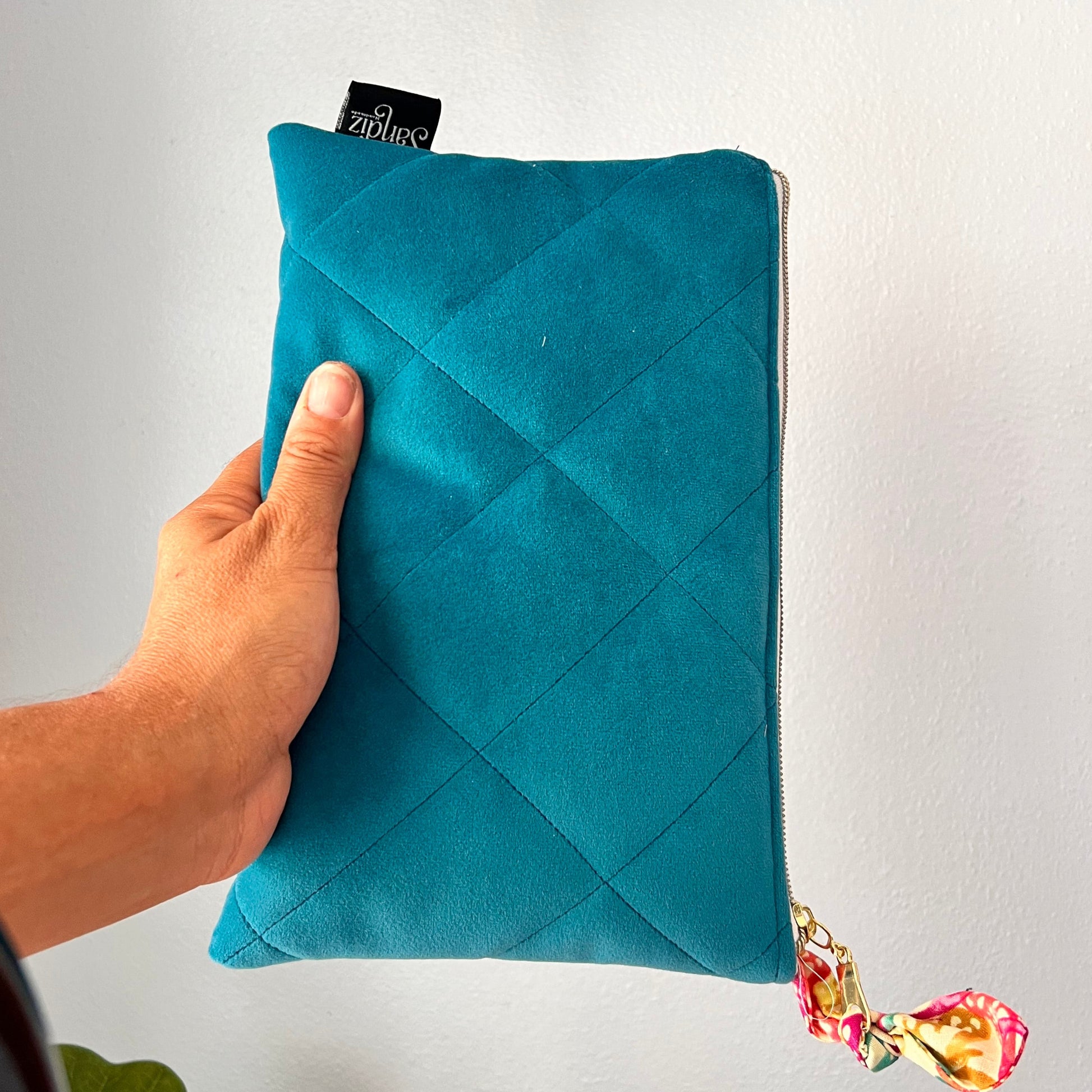 Blue Beach Make Up Bag, Velvet, Handmade 