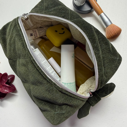 Green Make Up Bag Set, Velvet, Large, Hair Accessory Bag, Green, Sandiz Handmade
