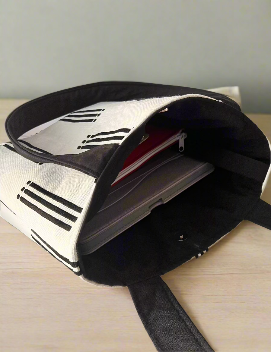 Handmade White and Black Tote Bag, Sandiz Handmade Bags