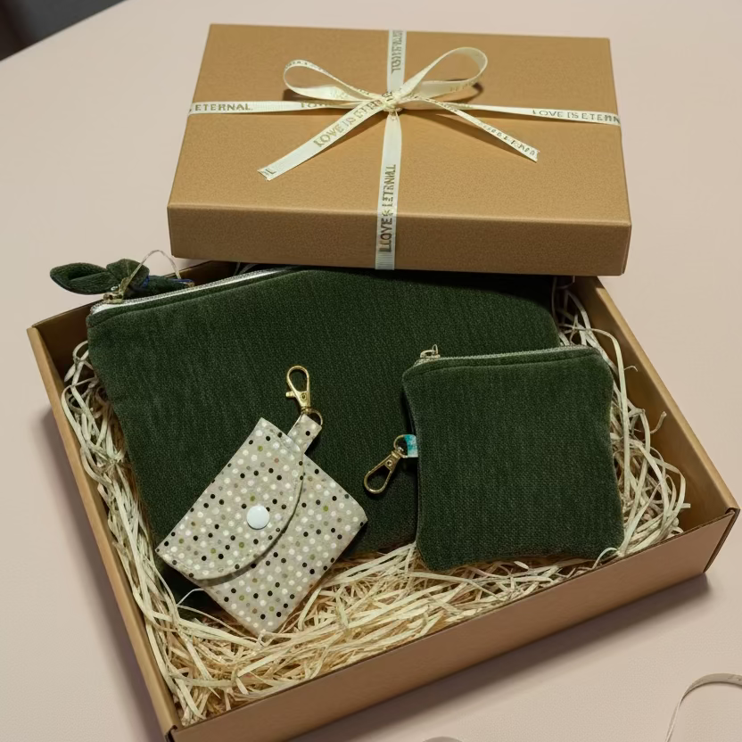 3pcs Essentials Kit,  Handmade Velvet Set, Mom Kit, Green, Handmade