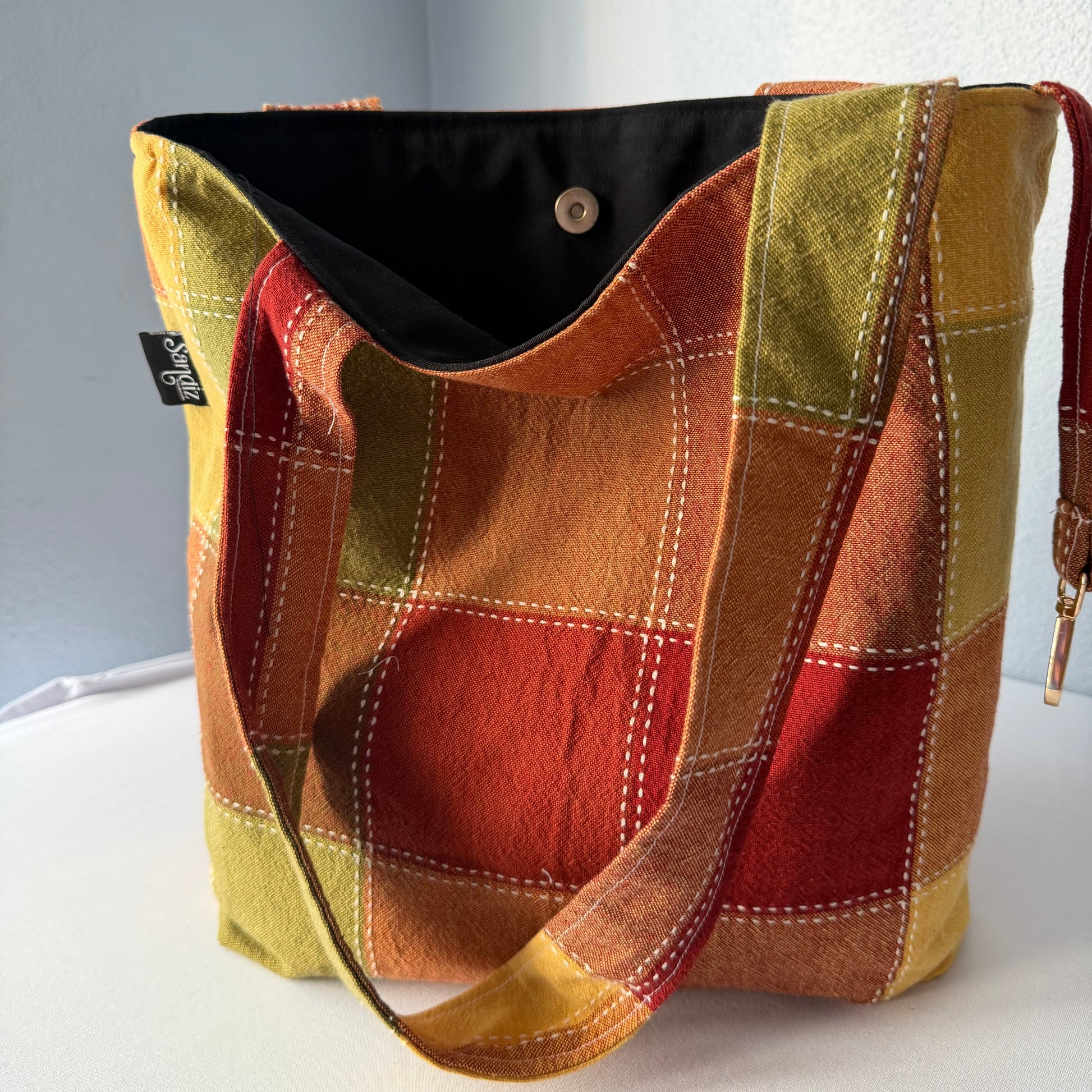 Square Autumn upcycled cotton tote bag