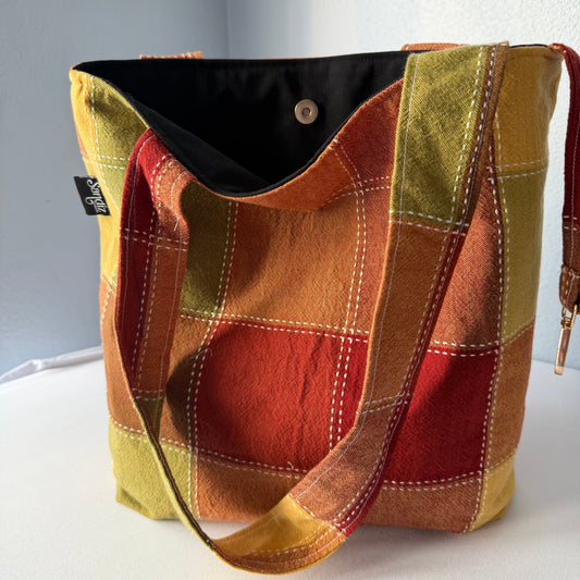 Square Autum Tote Bag,  Upcycling, Handmade Bag, Sandiz Handmade bags