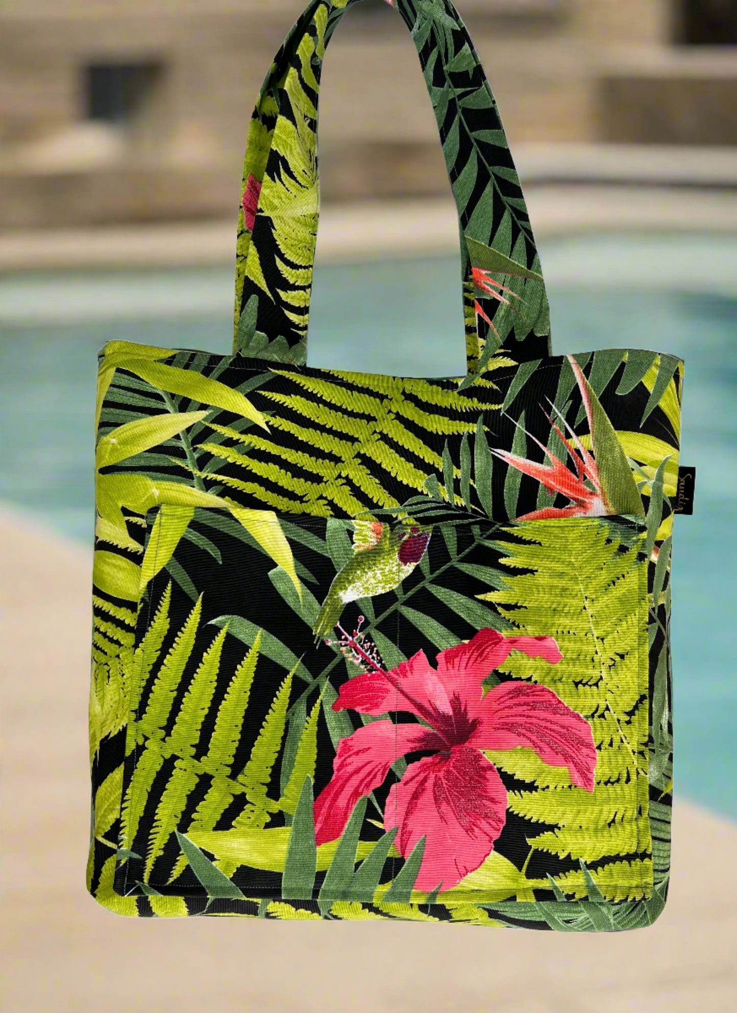 Wild Forest large green floral beach tote bag