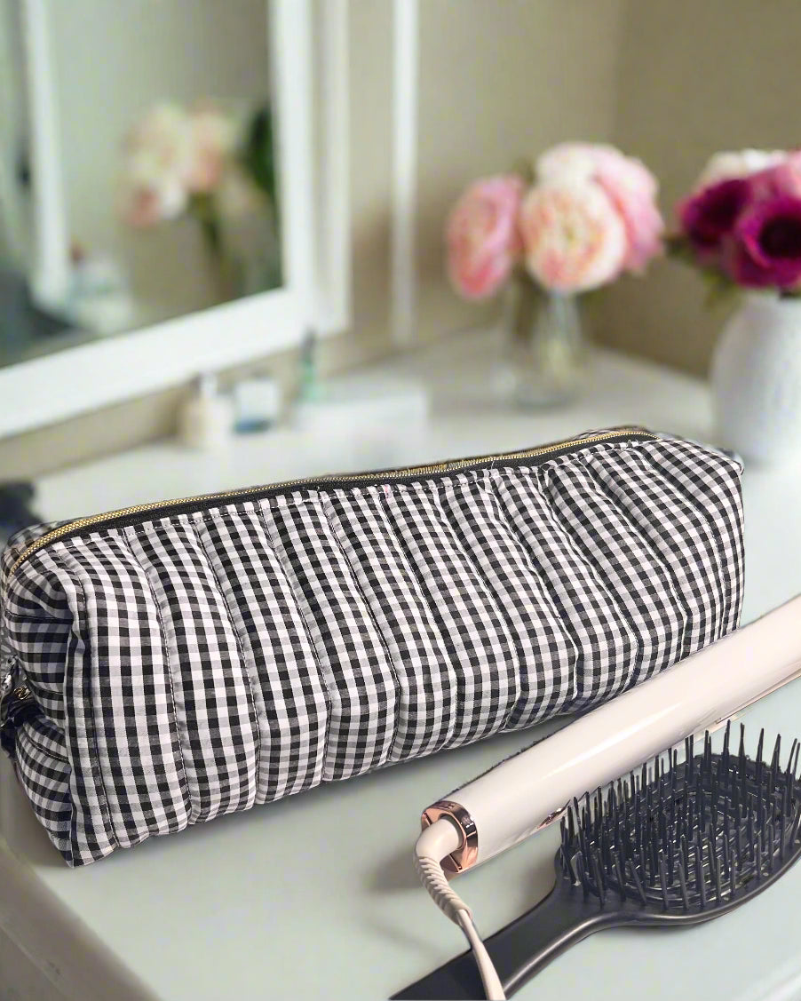 black and white hair tool travel organizer