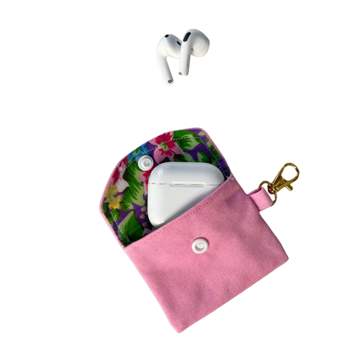 small fabric earphone case with keychain attachment